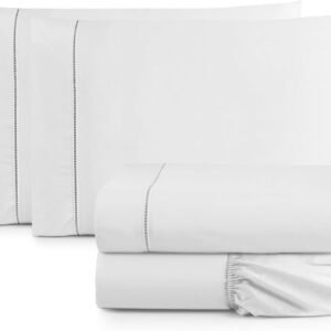 Jogo de Cama Casal King Size Percal 400 Fios Ponto Palito 04 Peças, Antiácaro, Não faz bolinha Toque Extra Macio (Branco)