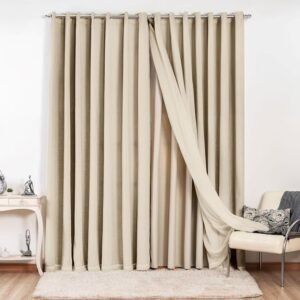 Cortina Gaze de Linho com Blackout em Tecido 3,00 x 2,60 para Sala ou Quarto de Luxo Elegante (Bege)