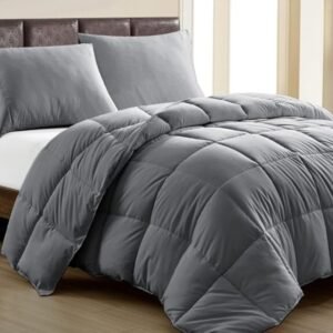 Edredom Toque de Plumas Dupla Face, Microfibra Plumage Liso Quadriculado (Cinza Chumbo, King)